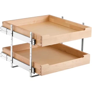 Wood 2 Tier Pull Out Cabinet Organizer Install Space-Saving Pull Out Drawer Organizer for Kitchen Pantry Bathroom