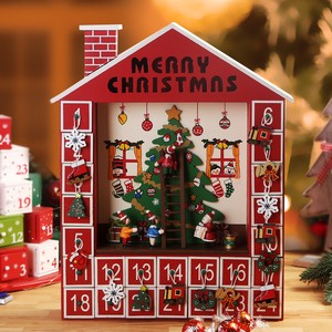 2026 Christmas Wooden Advent Calendar House 24 Drawers Candy Storage Box Christmas Countdown Surprise Gift Home Decoration