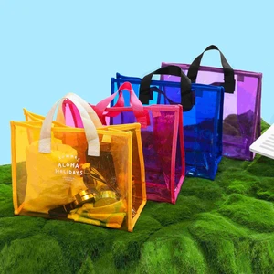 Transparent Waterproof Bath Wash Pvc Cosmetic Bag Makeup Toiletry Pouch Neon PVC Skincare Bag