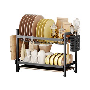 Multifunction Countertop Kitchen Dish Rack Drainer 2 Tier Dish Drying Rack Cutlery Drainer Dish Storage Holder
