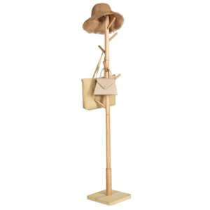 Detachable Wooden Coat Rack Tree Stand with Iron Hooks for Clothing Bags Cleaning Tools in Kitchen or Wardrobe