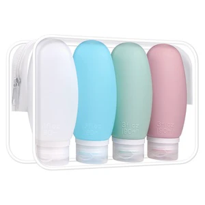 Custom Silicone Travel Size Dispenser Bottle Kit Portable 60ml 3oz Silicone Travel Cosmetic Lotion Packaging Bottle Set 90ml