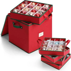 Christmas Ornament Storage Box Holiday Decoration Organizer Zippered Closure 4 Removable Trays 600D Oxford