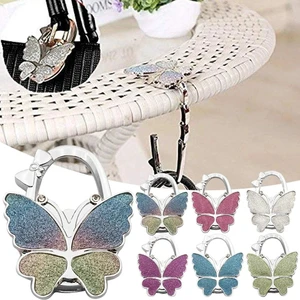 Custom Logo Portable Foldable Bling Bag Hanger Butterfly Bag Hook Purse Hook For Table Desk