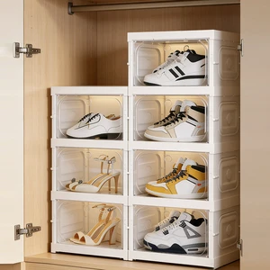 Plastic Foldable Sneaker Storage Box Magnetic Clear Door Shoe Organizer Box AJ Display Box Dustproof Shoe Rack Box for Home