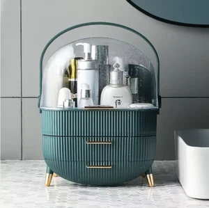 Luxury Cosmetic Storage Box Organizer, Large Capacity Makeup Case with Handle, Portable Dustproof Plastic Vanity Organizer