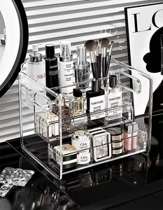 3-Tier Clear Acrylic Makeup Organizer with Handle Multi-Purpose Desk Organizer for Bathroom Bedroom