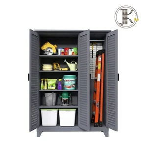 Lockable Steel Tool Storage Cabinet Heavy Duty Metal Utility Locker With Pegboard And Shelves For Garage Garden And Basement