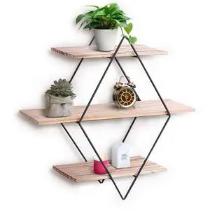 Decorative Metal Floating Wooden Wall Mounted Shelves for Home Decor