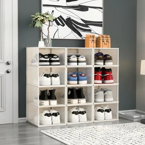 Transparent PP Foldable Dustproof Shoe Box Durable Stackable Plastic Shoe Organizer Space Saving Storage Container Bedroom