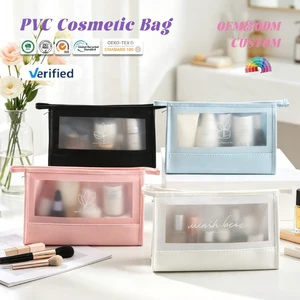 Custom Logo Travel Transparent Vinyl Waterproof Beach Zipper Cosmetic Bag Clear TPU PVC Toilet Wash Bag Custom With Handle