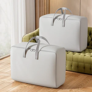 Extra Large Grey Portable Moving Bag Waterproof Fabric Zip Large Capacity Clothes Quilts Storage Bag Organizer With Handles