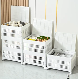 GREENSIDE Foldable Storage Basket With Wheels Movable Home Storage Box Hand-held Miscellaneous Storage Basket Storage Basket