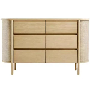 Contemporary Nature Wood Solid Wood Storage Rattan Chest of Drawers 6 Drawers Cabinet