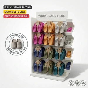 Wooden Floor Display Stand For Slippers/shoes/Boots Double-sided Display Racks With Hooks For Shoes Retail Supermarrket Shelves