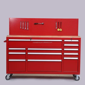 Red Rolling Tool Cabinet Storage Tool Chest Box Garage Toolbox Organizer Drawer With Side Cabinet and Back Panel Tool Trolley