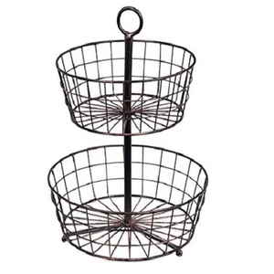 Double Tier Iron Wire Basket Customized Size And Shape Fruits Basket For Home Kitchen And Restaurant Usage At Lowest Prices