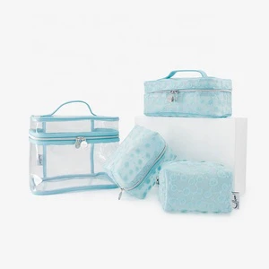 4pcs Set Custom logo PVC Transparent Cosmetic Bag Large Capacity PU Toiletry Bag