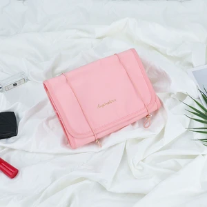 Custom Portable Folding 4-in-1 Polyester Zipper Fashion Hanging Rolling up Cosmetic Storage Wash Bag for Travel