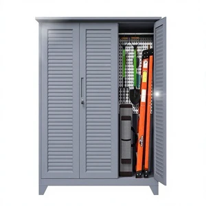 Outdoor Steel Storage Cabinet Easily Assembled Large Waterproof Sunproof 3 Louvered Doors Garden Tool Storage For Patio Yard