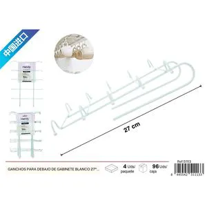 White Under-Cabinet Mug Hooks 27x18x7cm for Wall Storage in Kitchen Utensils