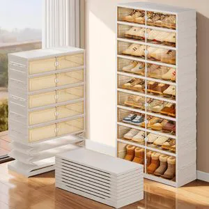 72cm Luxury Foldable Shoe Storage Cabinet New Free Assembly Plastic Organizer with Wheels Rectangle Shape Injection Technics