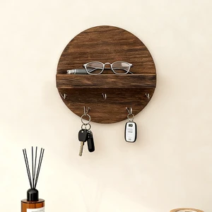 Home Decoration Multi-Function Wall Key Wooden Storage Rack Wall Mounted Storage Pine Wooden Carbonized Wood Rack Hanging