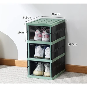 Factory Wholesale Injection Molded Rectangle 3-Layer Foldable Plastic Shoe Rack Office Organizer Magnetic Door Easy Assembly