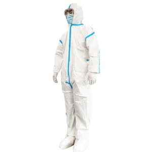 Disposable Protective Clothing PP+PE Laminated Blue Stripe Waterproof Dustproof Work Coverall Workwear Large Quantity Stock