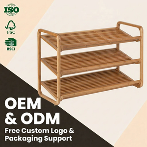 Factory Directly Supply Modern FSC Bamboo Three-Tier Multifunction Lacquer Finish Shoe Rack Entryway Office Clothing Organizer