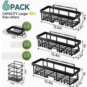 Light Luxury Style Steel Bathroom Shelf and Wall-mounted Storage Rack with 5 Tiers Drill-free Installation Soap Holder