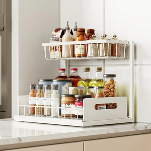2-Tier Metal Pull Out Under Sink Organizer Slide Out Cabinet Shelf for Kitchen or Bathroom Storage
