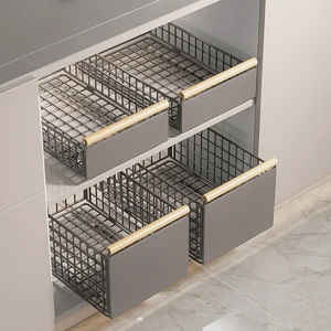 Stackable Folding Under Sink Pull Out Pantry Cabinet Organizer Sliding Drawer Storage Basket