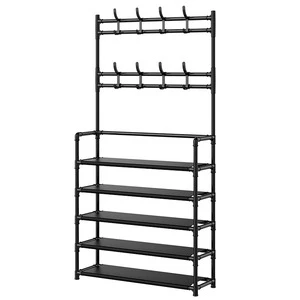 Modern Simple Stainless Steel Coat Rack Fabric Shoe Organizer Hanging Storage Shelf Wardrobe Living Room Bedroom Clothing