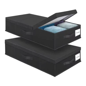 Movable Square Under Bed Foldable Storage Box with Lid Over 35L Capacity for Clothes Shoes Blankets & Pillows