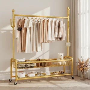 Customization Multi-Functional Movable Bedroom Storage Coat Rack Simple Floor Hanger Metal Clothes Display Stand Rack