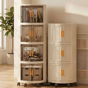 Foldable Triangular PP Multi Tier Corner Storage Rack for Living Room Kitchen Wall Mounted Space Saving Organizer