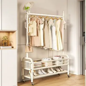 Sturdy Durable Rust-proof Garment Rack Carbon Steel Storage Coat Hanger Stand Movable Living Room Clothes Rack
