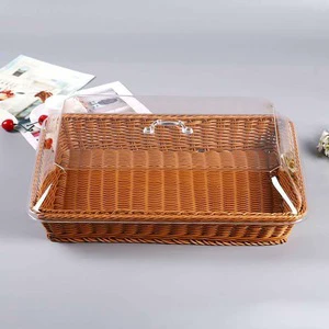 Hot Sale Fruit Rattan Rectangular Straw Bread Storage Baskets Kitchen Food Weave Woven Basket With Lid