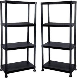 Heavy-Duty Black Plastic Shelving Unit Adjustable Storage Organiser for Garage with Feature As Tool Rack