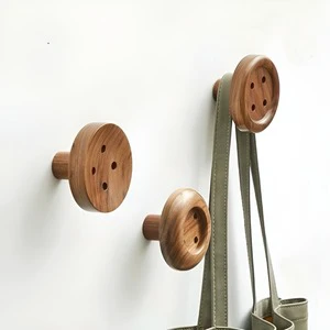 Solid Wooden Button Shape Wall Hook Wall Mounted Creative Button Storage Rack Decorative Craft Organizer Hooks