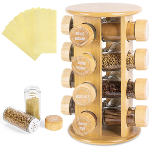 Bamboo Revolving Spice Rack For Kitchen 12-bottle Spice Jar Organizer Countertop Display Holder Stand Shelf Kitchen Accessories