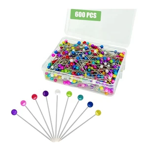 600PCS Sewing Pins Straight Pin For Fabric Pearlized Ball Head Quilting Pins Long 1.42inch Multicolor Corsage Stick