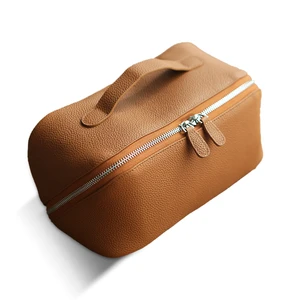 Wholesale PU Leather Toiletry Bag Large Capacity Travel Bath Storage Box Zipper Closure Fashionable Wash Bag Portable Logo
