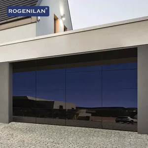 Rogenilan Windproof Black Glass Frameless Garage Door Other Doors Mirror Glazed Folding Slide Garage Doors For Homes