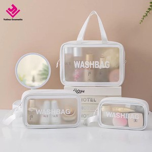 Private Label Large Capacity Transparent PVC Makeup Bag Set Waterproof Zipper Handle Travel Cosmetic Bag