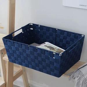 Modern Simple Hand Woven Nylon Ice Ribbon Weave Organizer Fabric Storage Basket