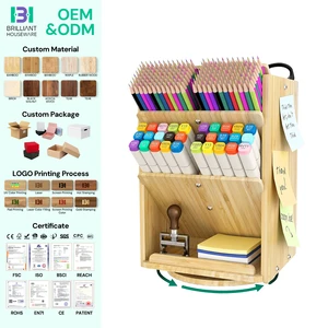 BH Rotating Desktop Organizer Bamboo Desk Organizer Storage for Cosmetics and Office Supplies