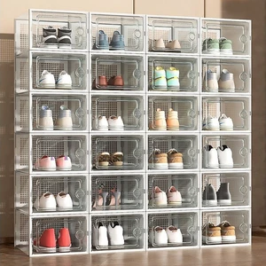 Transparent PP Plastic Foldable Shoe Box Organizer with Dustproof Lid Modern Minimalism Style Space-Saving for Living Room