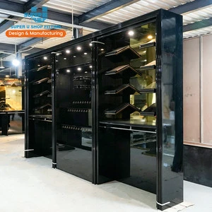 Customized Formal Wear Boutique Furniture Glossy Black Business Attire Store Decor Menswear Suit Clothing Wall Display Cabinet